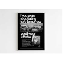 rolex oyster watch advertising poster, 80's style print, vintage design magazine, ad wall art, ad retro advertisement