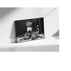 muhammad ali poster, ali vs sonny liston canvas wall art print, iconic sports poster