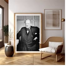 winston churchill poster print or canvas wall decor, historic british ww2 leader, united kingdom poltics legend