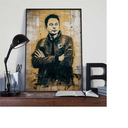 elon musk poster, tesla, space x, twitter ceo caricature canvas wall art print, silicon valley print