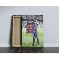lionel messi poster, barcelona shirt canvas wall art, argentina football legend print