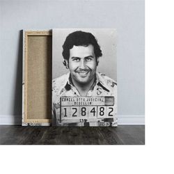 pablo escobar mugshot poster, narcos black and white police mugshot canvas wall art print, home decor