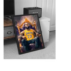 lebron james poster, nba lakers print, lebron james painting, nba canvas wall art, iconic sports poster