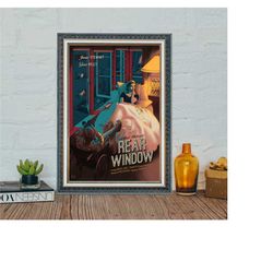rear window movie poster, rear window classic vintage movie poster, rear window 1954 film poster, canvas cloth poster