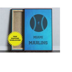miami marlins, mlb poster, minimalist baseball poster, baseball coach gift, digital printable, sports home decor, baseba