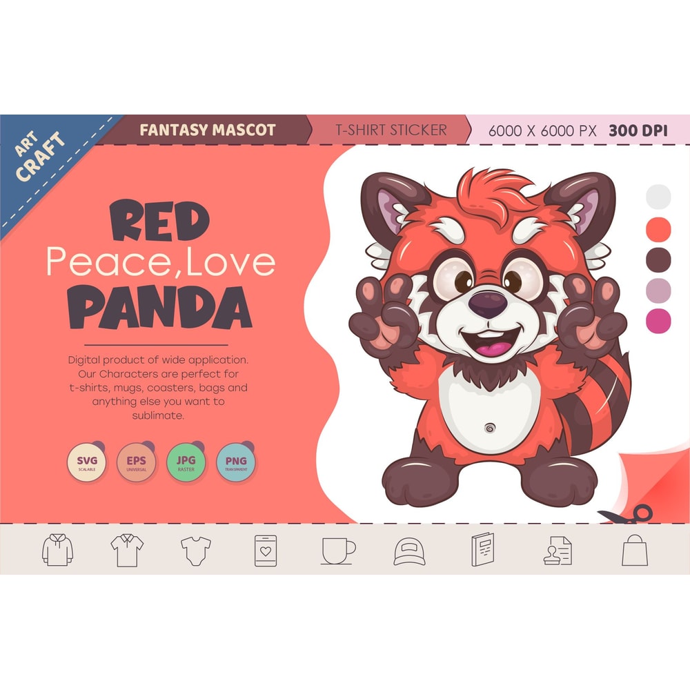 Cartoon Red Panda Peace Love TShirt PNG SVG 0