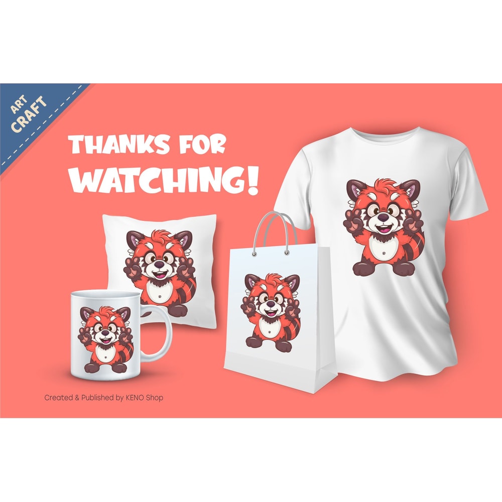 Cartoon Red Panda Peace Love TShirt PNG SVG 2