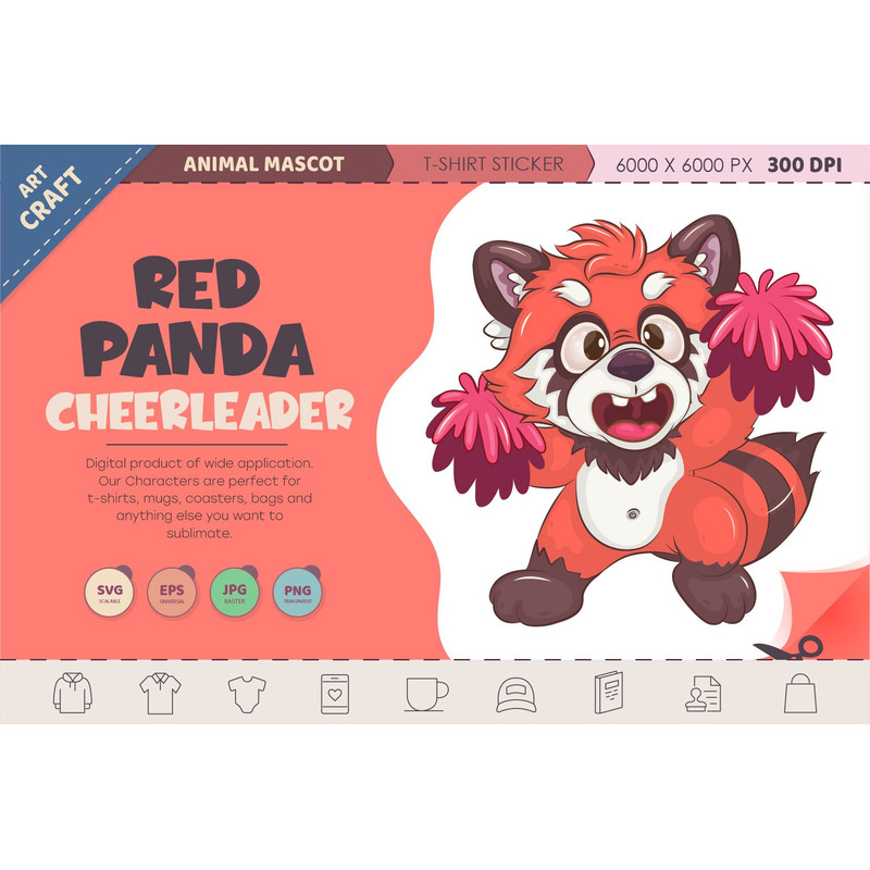 Cheerleader Red Panda Cartoon TShirt PNG SVG 0