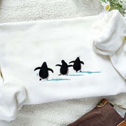cute penguin embroidered sweatshirt, penguin embroidered hoodie, penguin embroidered shirt