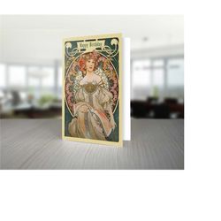 art nouveau a5 birthday card with alphonse mucha f. champenois artwork. premium quality.