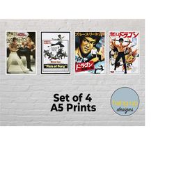 vintage bruce lee movie prints / set of 4 / a5 size / unframed prints / gloss paper / wall decor / wall art