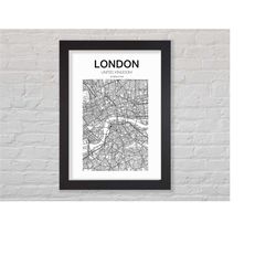 map of london art print, wall art, poster, available framed. a5, a4, a3 sizes. 2 different designs to choose from