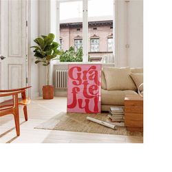 grateful abstract wall art print, positivity prints, trendy abstract poster, groovy typography art, grateful poster, aes