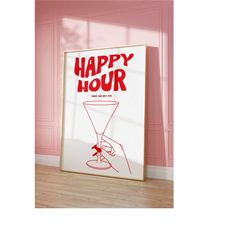 happy hour wall art print, bar cart art, alcohol poster, bar cart accessories, bar cocktail print, trendy drinks print,