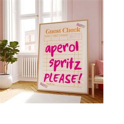 guest check receipt wall art, aperol spritz, funky cocktail art, bar cart wall art, guest check poster, cocktail print,