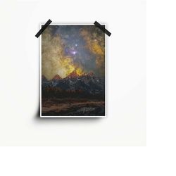 wyoming mountains print | space print | nature art poster | landscape | space art | space wall art, teton mountains prin