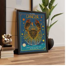 cancer zodiac astrology art print - horoscope poster - zodiac art - wall decor - a3/a4/a5 - crab - cancer poster - wall