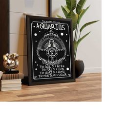 aquarius zodiac astrology art print - black - horoscope poster - zodiac art - wall decor - a3/a4/a5 - witch - aquarius p