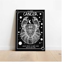 cancer zodiac astrology art print - black - horoscope poster - zodiac art - wall decor - a3/a4/a5 - crab - cancer poster