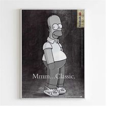 reebok 'the simpsons' homer advertising poster, 90s style classic court shoes print, vintage wall art, trainers retro ma