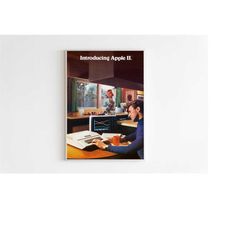 introducing apple ii advertising poster, 70s retro style print, vintage wall art, 1977 magazine retro advertisement