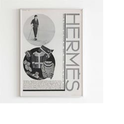 hermes advertising poster, 30's style print, ad wall art, vintage design magazine, luxury fashion poster, retro advertis