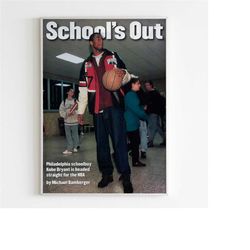 kobe bryant 'school's out' draft front page poster, 90's style print, ad wall art, vintage basketball design, magazine r