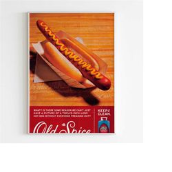 old spice hair & body advertising poster, 2000's style print, ad wall art, vintage design magazine, hot dog ad retro adv