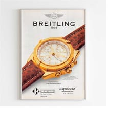 breitling watch advertising poster, vintage design 90's swiss print, ad wall art, ad retro advertisement, chronograph lu