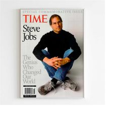 time steve jobs apple front cover poster, 00s retro style print, vintage design wall art, magazine retro front page new