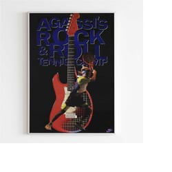 nike challenge court andre agassi rock & roll advertising poster, 90s style tennis print, vintage ad wall art, magazine