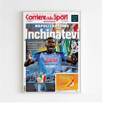 napoli 2022 / 2023 seria a champions newspaper front cover poster, football club print, magazine front page naples poste