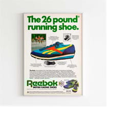 reebok aztec running shoes advertising poster, 90s style sneakers print, vintage runners ad wall art, magazine retro adv