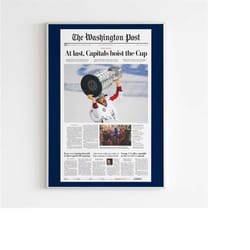 washington capitals nhl 2018 stanley cup champions front cover the washington post poster, hockey newspaper front page,