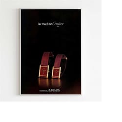 cartier watch advertising poster, 90's style print, vintage design magazine, ad wall art, ad retro advertisement, luxury