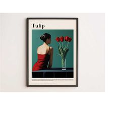 tulip art print, vintage floral home dcor, botanical wall art, house warming gift