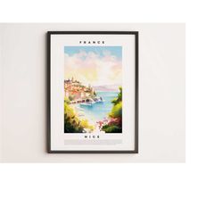 watercolor nice travel prints, touristic gallery set, colorful city posters, colorful travel wall art