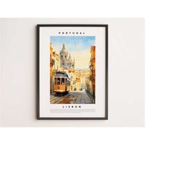 watercolor lisbon travel prints bundle set of 4, touristic gallery set, colorful city posters, colorful travel wall art