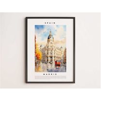 watercolor madrid travel prints, touristic gallery set, colorful city posters, colorful travel wall art