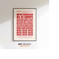 allez allez allez liverpool poster gift, football fun wall art print football decor of liverpool fun
