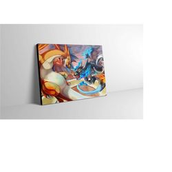 mega charizard battle canvas print - pokemon wall art - charizard poster - charizard artwork - charizard painting - char