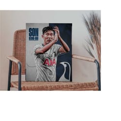 tottenham hotspur son heung-min south korea soccer coach gift, black friday sale, wall art, canvas, framed poster