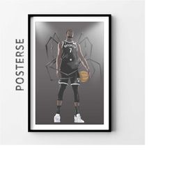 brooklyn nets kevin durant nba posters, wrapped canvas, moving away gift, basketball coach gift