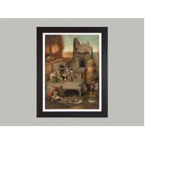 the temptation of saint anthony by hieronymus bosch, framed art print / poster / wall decor / wall art / weird art / cre