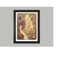 vintage job 2 by alphonse mucha art print / available framed / art nouveau / wall art / home decor / famous artist / 3 s