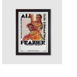 framed muhammad ali vs joe frazier reproduction boxing poster print thrilla in manilla 1975