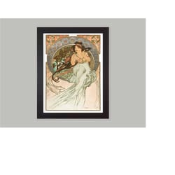 vintage music by alphonse mucha art print / available framed / art nouveau / wall art / home decor / famous artist / 3 s