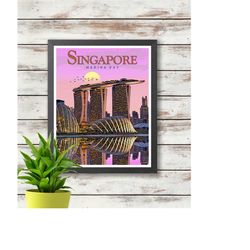 singapore travel poster - marina bay - travel poster vintage - travel art wall poster - travel poster print - printed po
