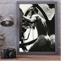 naked gunner vintage , nude  wall art, naked soldier 1942  poster, naked art print, aircraft military naked art