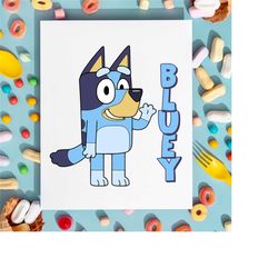 bluey cartoon poster, bluey kids tv series poster, kids room wall art, kids cartoon print